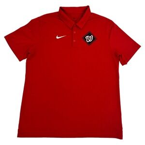 Washington Nationals Nike Shirt Men's L Red‎ Short Sleeve Polo Dri Fit MLB